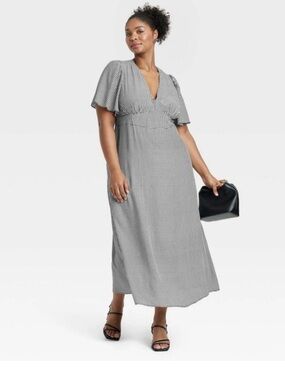 Gingham V-Neck Flutter Sleeve Maxi Dress - a New Day